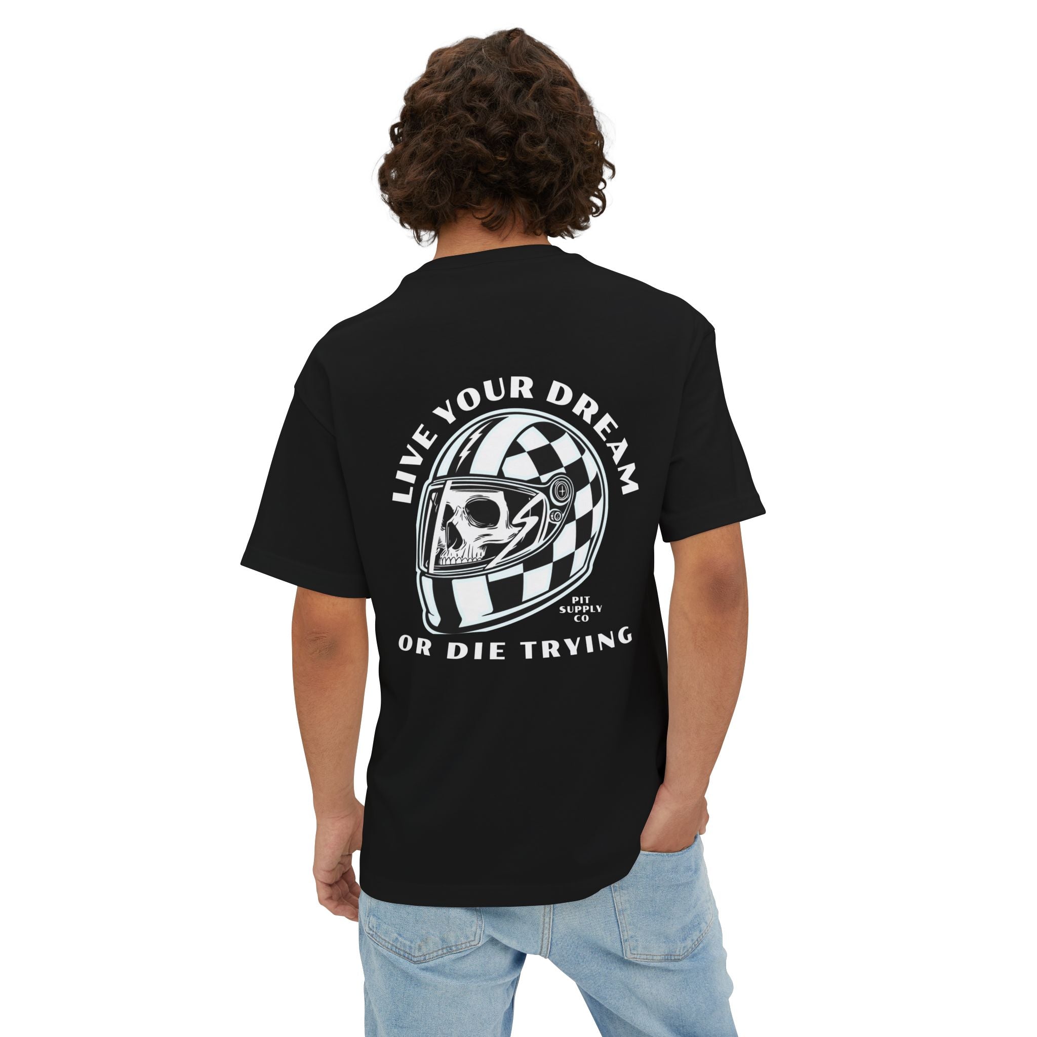 Oversized Tee - Live Your Dream Racing Skull Design