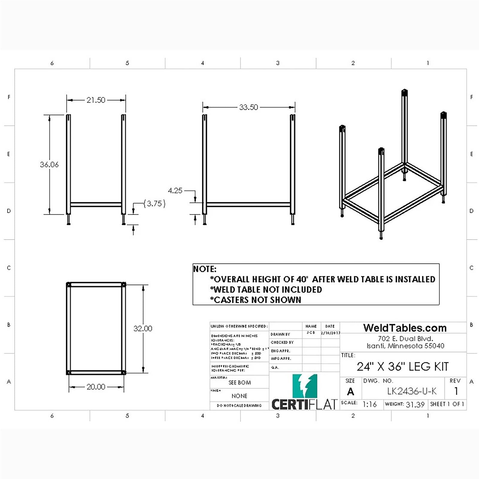 WeldTables Heavy-Duty Leg Kits LK2436-U-K