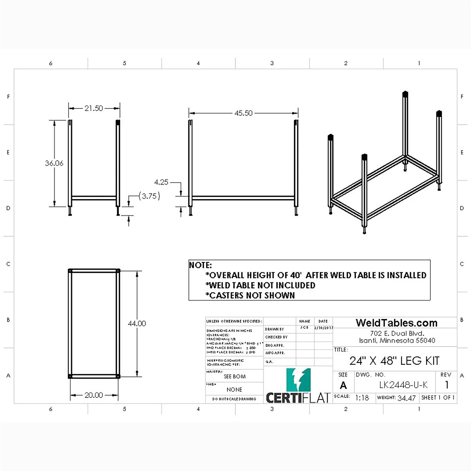 WeldTables Heavy-Duty Leg Kits LK2448-U-K