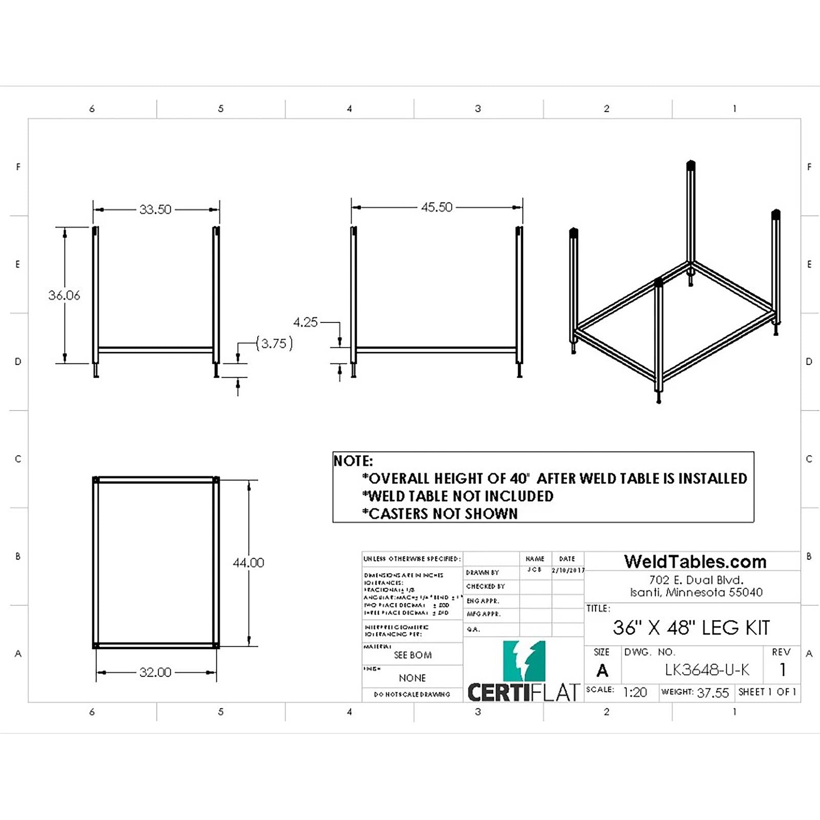 WeldTables Heavy-Duty Leg Kits LK3648-U-K