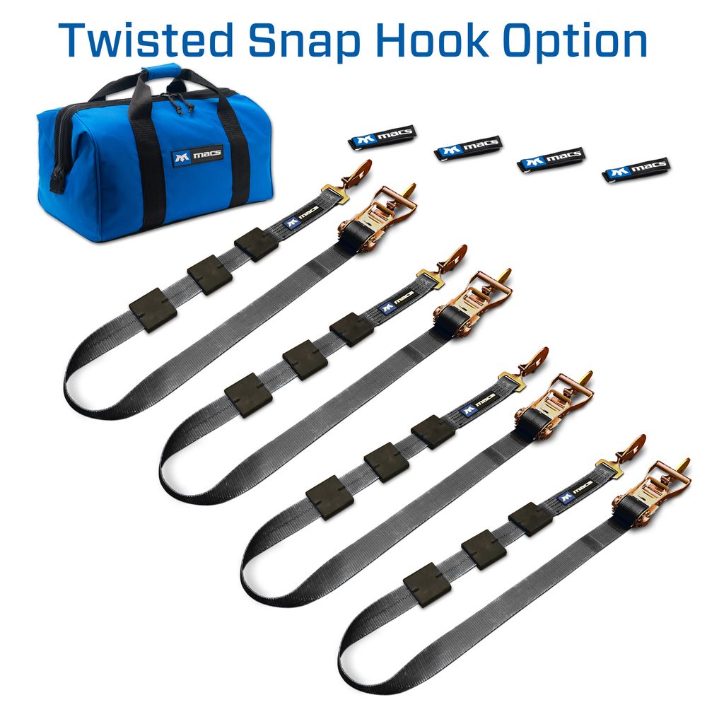 2" x 10' Tire Block Strap Pack with Twisted Snap Hook Ends - Black