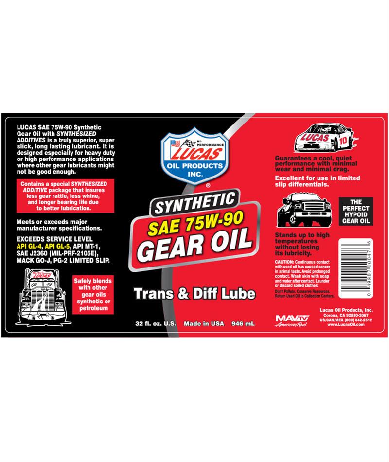 Lucas Pure Synthetic Gear Oil 75w90