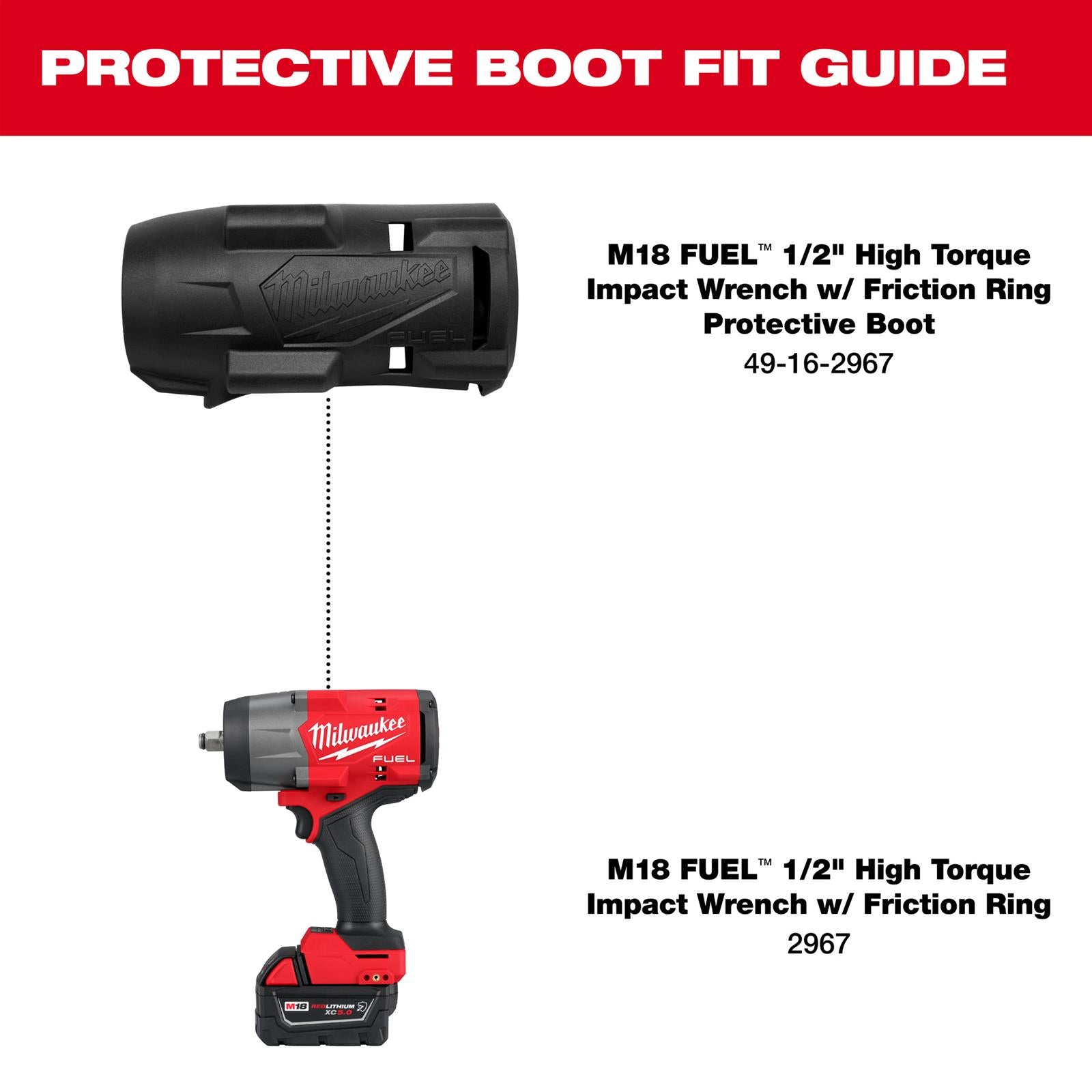 Milwaukee M18 FUEL 1/2 in. High-Torque Impact Wrench with Friction Ring Protective Boots 49-16-2967